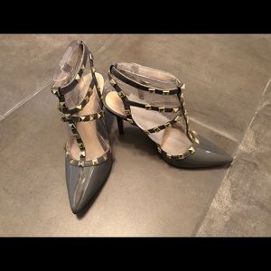 BCBGeneration Grey Patent Studded Heels